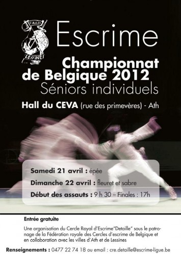 les 21 et 22 avril prochains des championnats de Belgique d’escrime (seniors individuels).